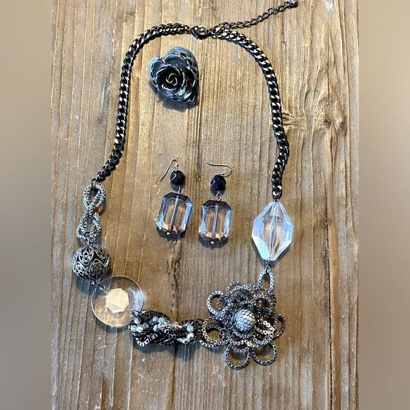 Retro Vintage Inspired Necklace Earring Ring Set - Picture 1 of 8
